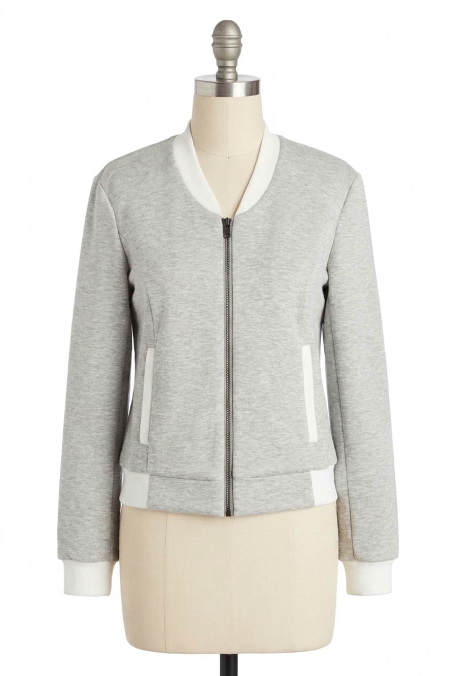 NEW DREW bari zip front bomber jacket in heather grey
